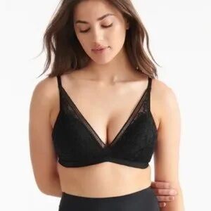 Knix Lace Deep V Bralette Black Lightly Padded